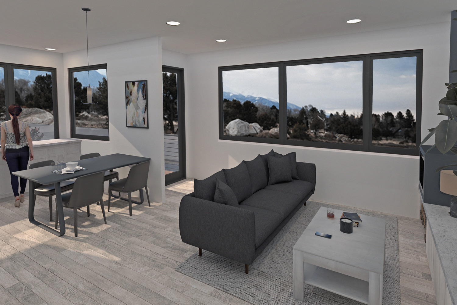 Estrella interior living room rendering - Condos at The Crossing Buena Vista, Colorado living community