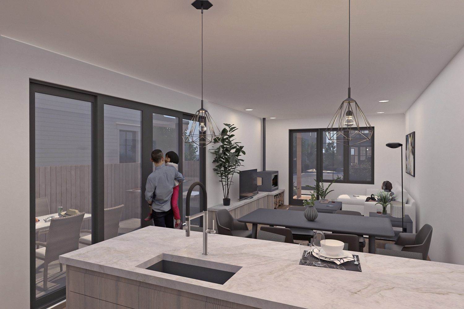 Interior living space rendering view of Lodgepole townhouse at The Crossing Buena Vista, Colorado living community