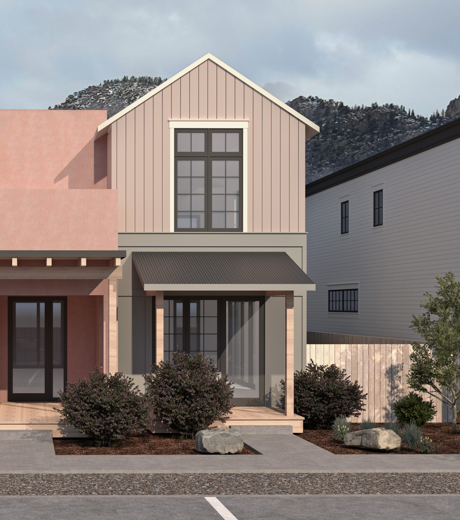 Exterior rendering view of Lodgepole townhouse at The Crossing Buena Vista, Colorado living community